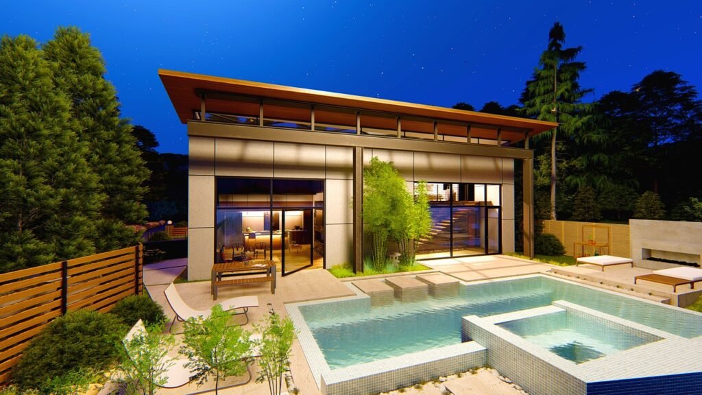 pool house, modern house, water-4272310.jpg